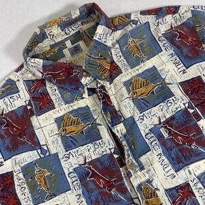 Kahala Men's Large Marlin‎ Print Hawaiian 100% Cotton Button Up Shirt